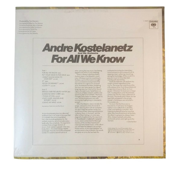 New Andre Kostelanetz For All We Know 12” Vinyl Record LP Album Columbia Sealed - Picture 4 of 4